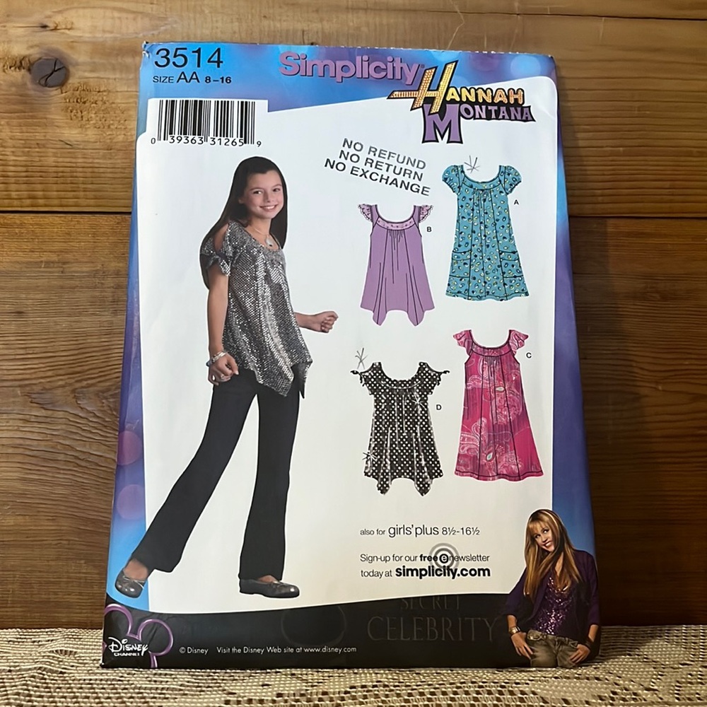 Simplicity Hannah Montana Uncut Sewing Pattern